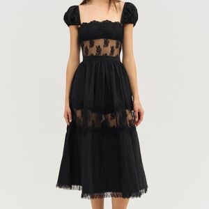 For Love & Lemons Liya Lace Midi Dress XS / Black- NEVER BEEN WORN